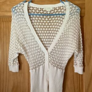 Guess Jeans White 3/4 Sleeve lace V-Neck button sweater